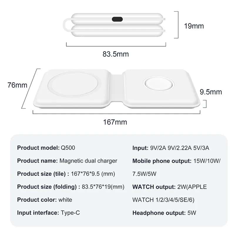 Cargador inalámbrico 2 en 1 para iPhone 16 / 15 / 14 / 13 / 12 con Magsafe + Apple Watch 1 al 9 y SE - Miniatura 7