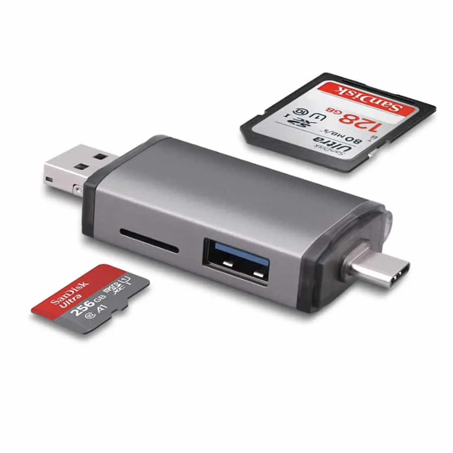 Multi Puerto 3 en 1 [ USB / Micro SD / SD ] con Salidas [ USB-C / USB / Micro USB ] - Vista 1