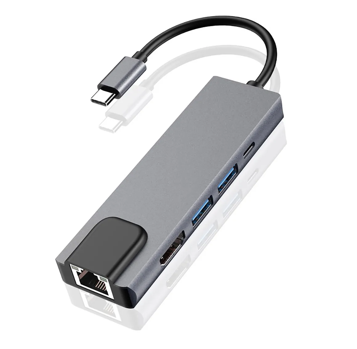 Adaptador Multi Puerto 5 en 1 [ HDMI / 2 x USB 3.0 / Ethernet / USB-C ] para MacBook [ TouchBar / Air Retina / New ] M1 y M2 - Vista 1