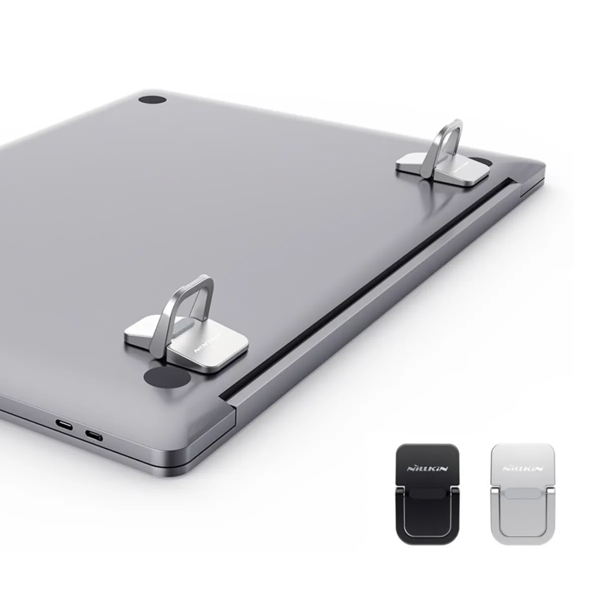 Soporte de elevación de aluminio para MacBook [ Plateado y Negro ] - Vista 1