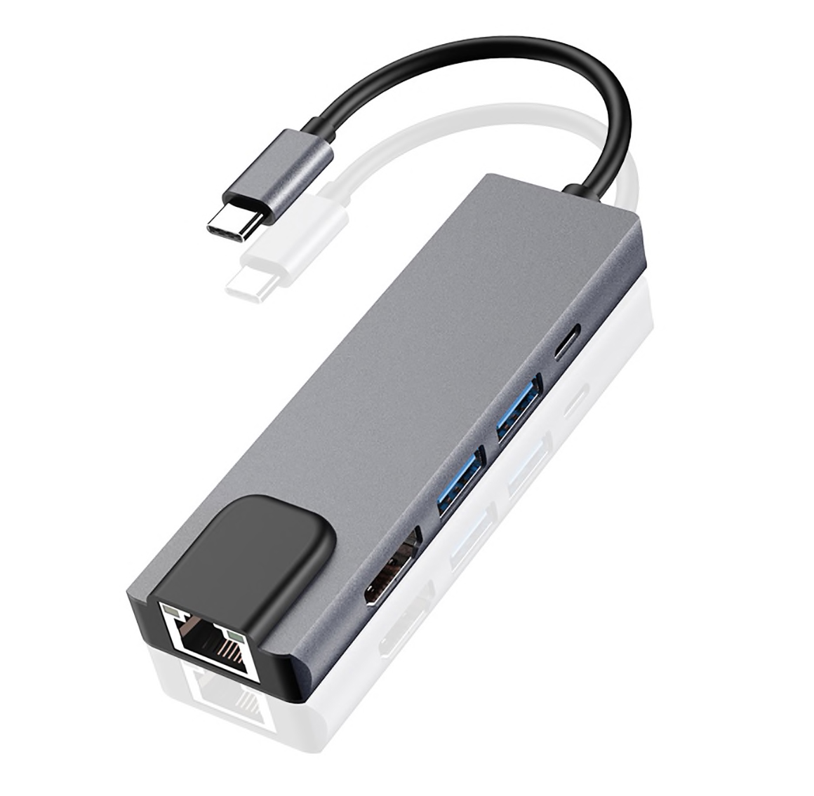 Adaptador Multi Puerto 5 en 1 [ HDMI / 2 x USB 3.0 / Ethernet / USB-C ]  para MacBook [ TouchBar / Air Retina / New ] M1 y M2 - Tumac